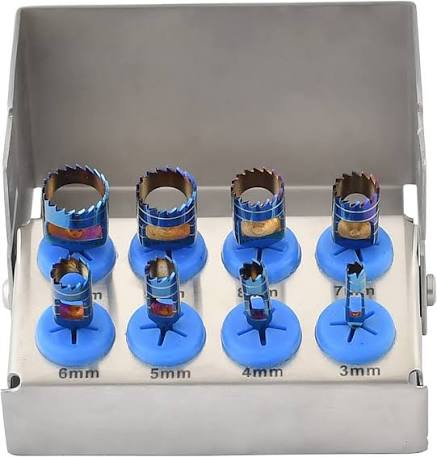 8 Pcs Trephine Drills Kit – Titanium Coated — Dental Instruments by EQUIPES Instruments