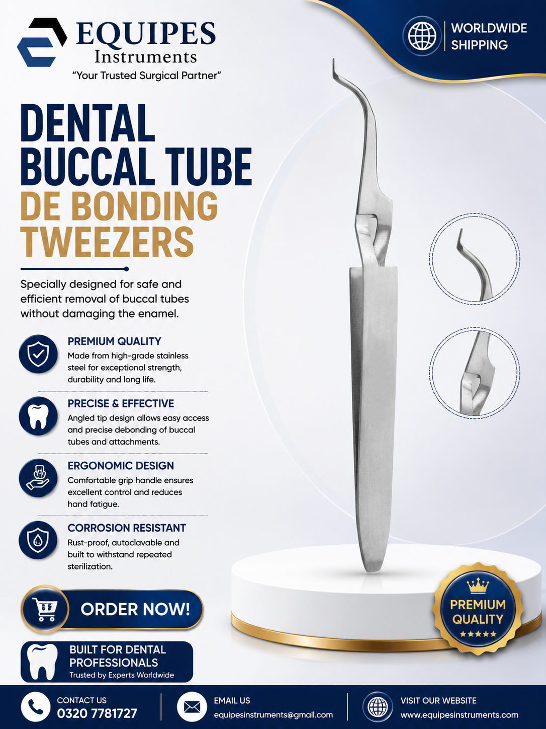 Dental Buccal Tube De-Bonding Tweezers  Molar Tube Removing Plier - Orthodontic Debonding Tweezer Long Tip  14cm — Dental Instruments by EQUIPES Instruments