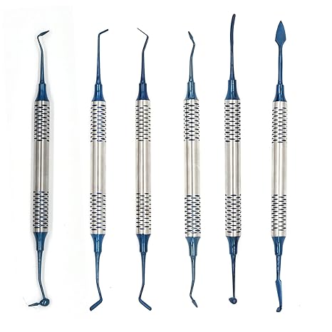 Dental Composite Set 6 Pcs - Blue Titanium Coated  Non-Stick Filling Instruments Kit  Restorative Composite Placement Kit — Dental Instruments by EQUIPES Instruments