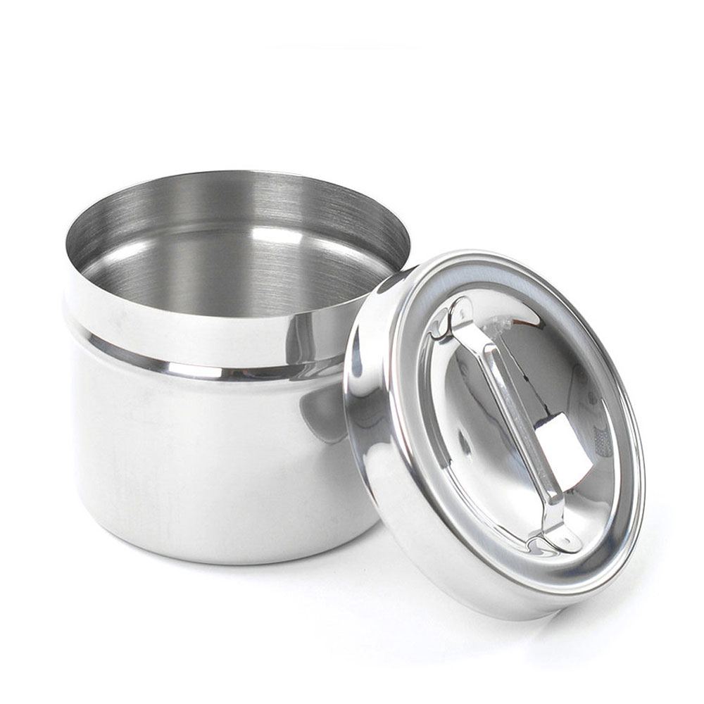 Holloware Instruments Ointment Jar with Strap Handle Cover Stainless Steel — Medical Holloware by EQUIPES Instruments