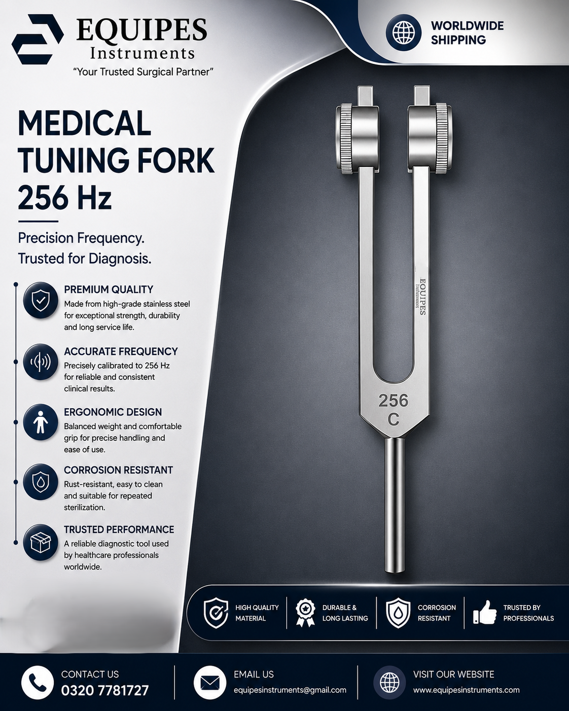 Medical Tuning Fork 256 Hz — ENT Instruments by EQUIPES Instruments