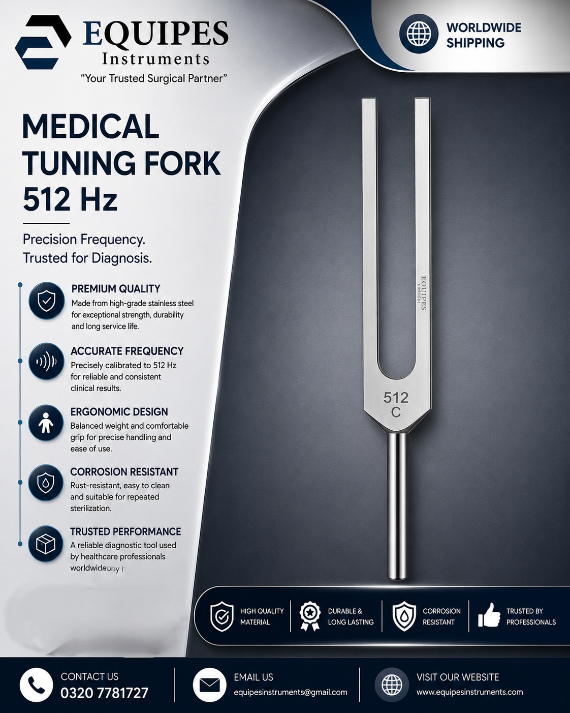 Medical Tuning Fork 512 Hz — ENT Instruments by EQUIPES Instruments