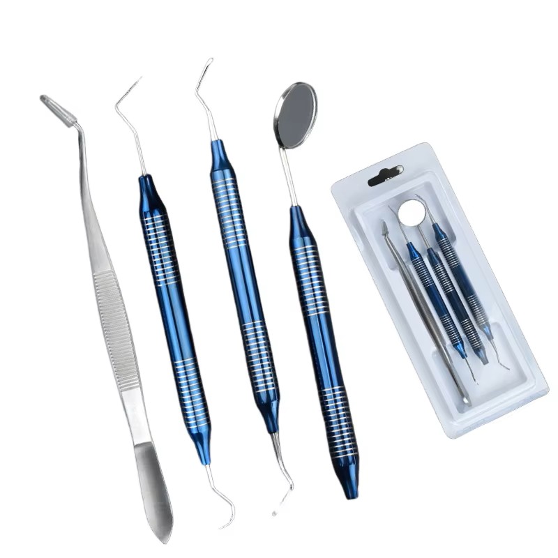 Set Of 4 Pieces Dental Oral Cleaning Kit Scraper Mirror Scaler Set Plaque Remover Stainless Steel Care High Temperature Dentist Oral Care Tools — Dental Instruments by EQUIPES Instruments