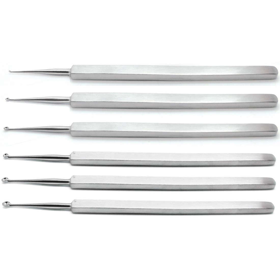 Set Of 6 PIeces Meyhoefer Chalazion Ear Curettes #-1, #0, #1, #2, #3, #4 — Surgical Instruments by EQUIPES Instruments