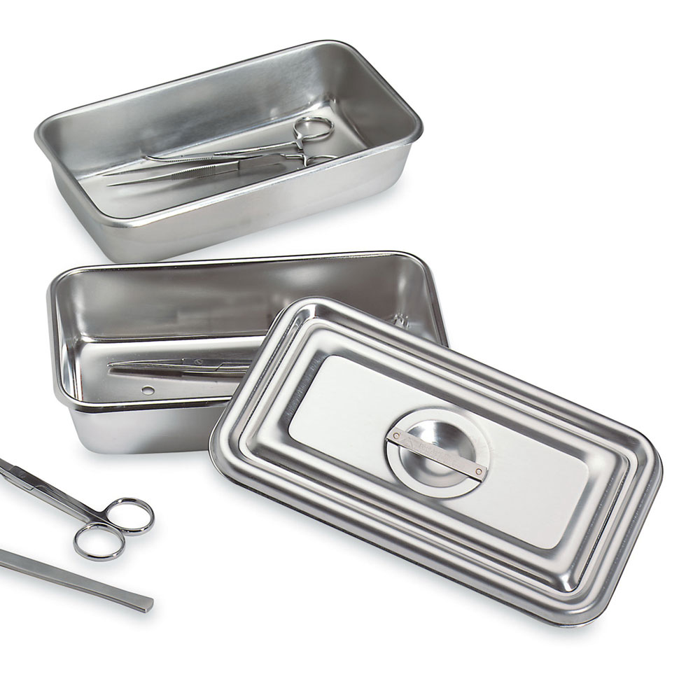 Stainless Steel Instrument Tray with Flush Lid Handle Holloware Instruments — Medical Holloware by EQUIPES Instruments